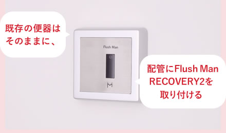 既存の便器はそのままに、配管にFlush Man RECOVERY2を取り付ける